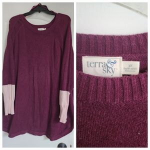 💚Terra & Sky Women's Sweater in Plum and Light Pink